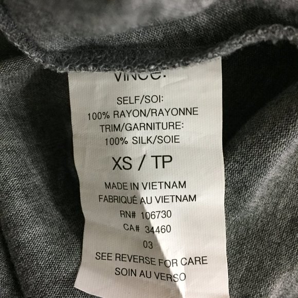 VINCE Gray Jersey Black Silk Trim Colorblock Slit Hem Sleeveless High Neck Top - Picture 3 of 15